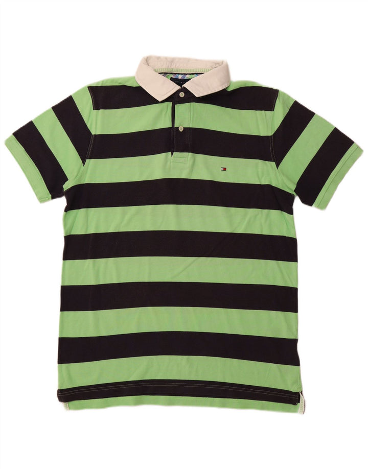 TOMMY HILFIGER Mens Rugby Polo Shirt 2XL Green Striped Cotton