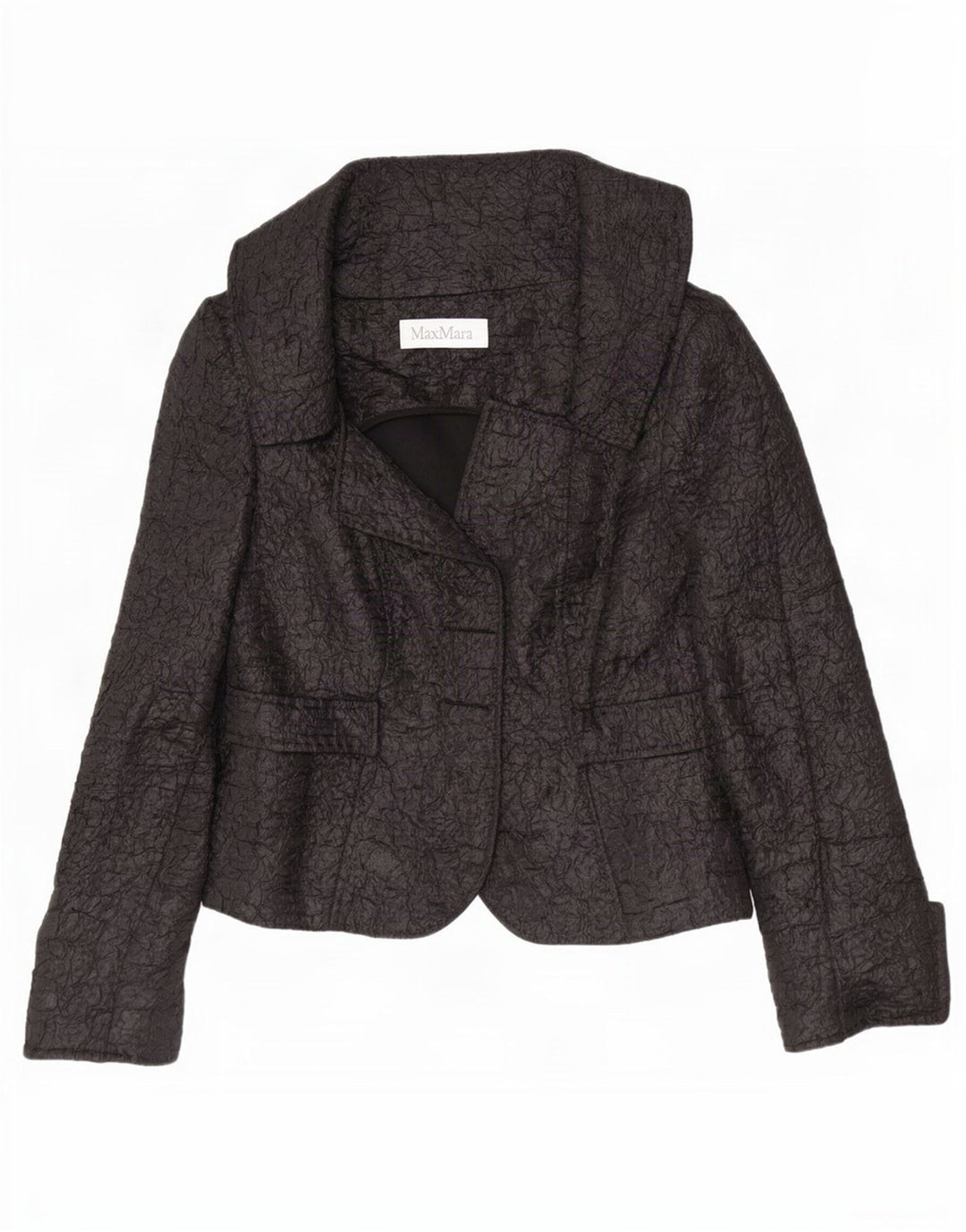 Max Mara Womens Crop Open Blazer Jacket UK 12 Medium Black Polyester