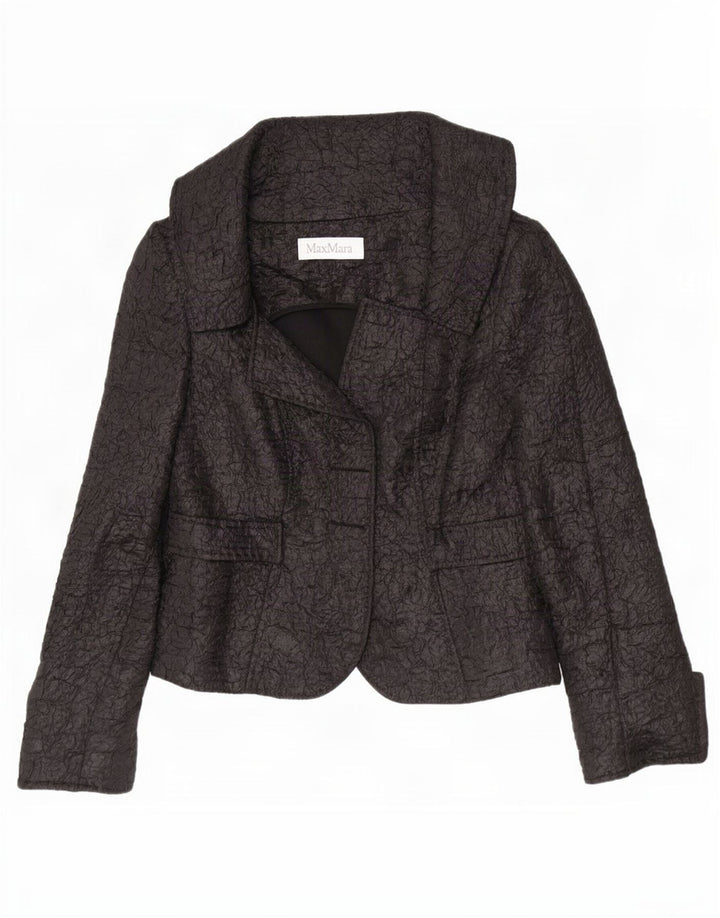 Max Mara Womens Crop Open Blazer Jacket UK 12 Medium Black Polyester