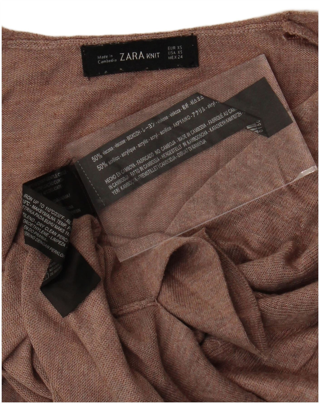 ZARA Womens Longline Oversized V-Neck Jumper Sweater UK 6 XS Brown Viscose