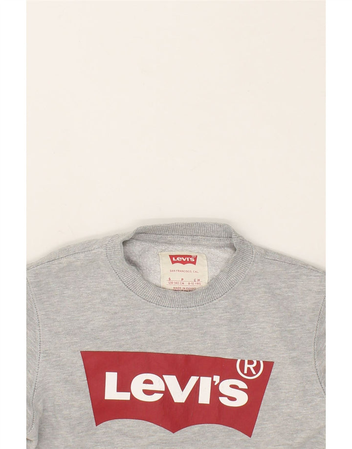 LEVI'S Boys Graphic Sweatshirt Jumper 8-9 Years Small Grey Cotton Vintage Levi's and Second-Hand Levi's from Messina Hembry 