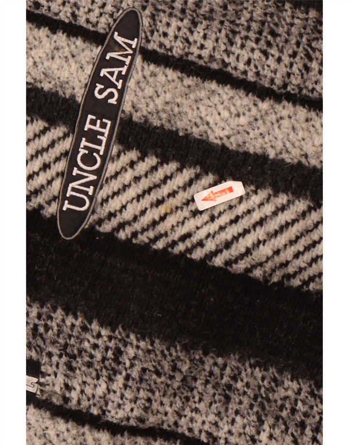 Uncle Sam Mens Zip Neck Jumper Sweater XL Black Striped Polyester