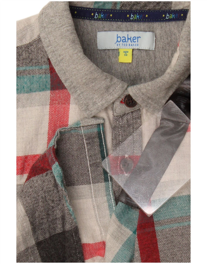 Ted Baker Boys Flannel Shirt 12-13 Years Grey Plaid Cotton