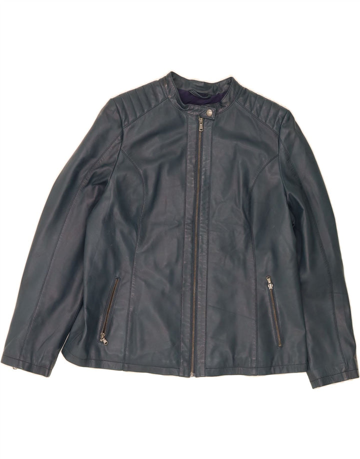 VINTAGE Womens Leather Jacket UK 20 2XL Blue Leather