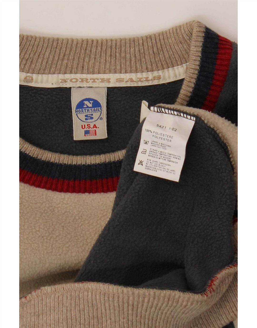 North Sails Mens Graphic Fleece Jumper Large Beige Colourblock Polyester