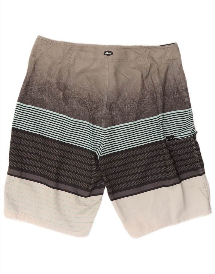 O'Neill Mens Swimming Shorts Large Grey Striped Polyester Beach