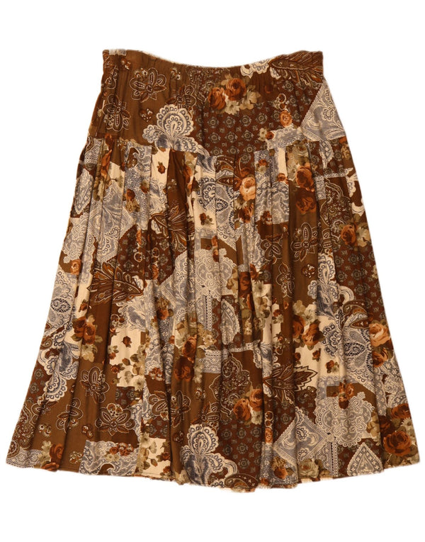 Vintage Womens Pleated Flared Skirt W36 XL Brown Floral Viscose