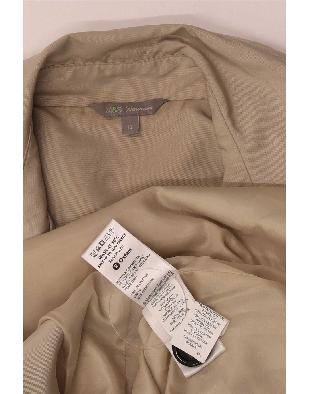 Marks & Spencer Womens Trench Coat UK 12 Medium Beige Polyester Classic
