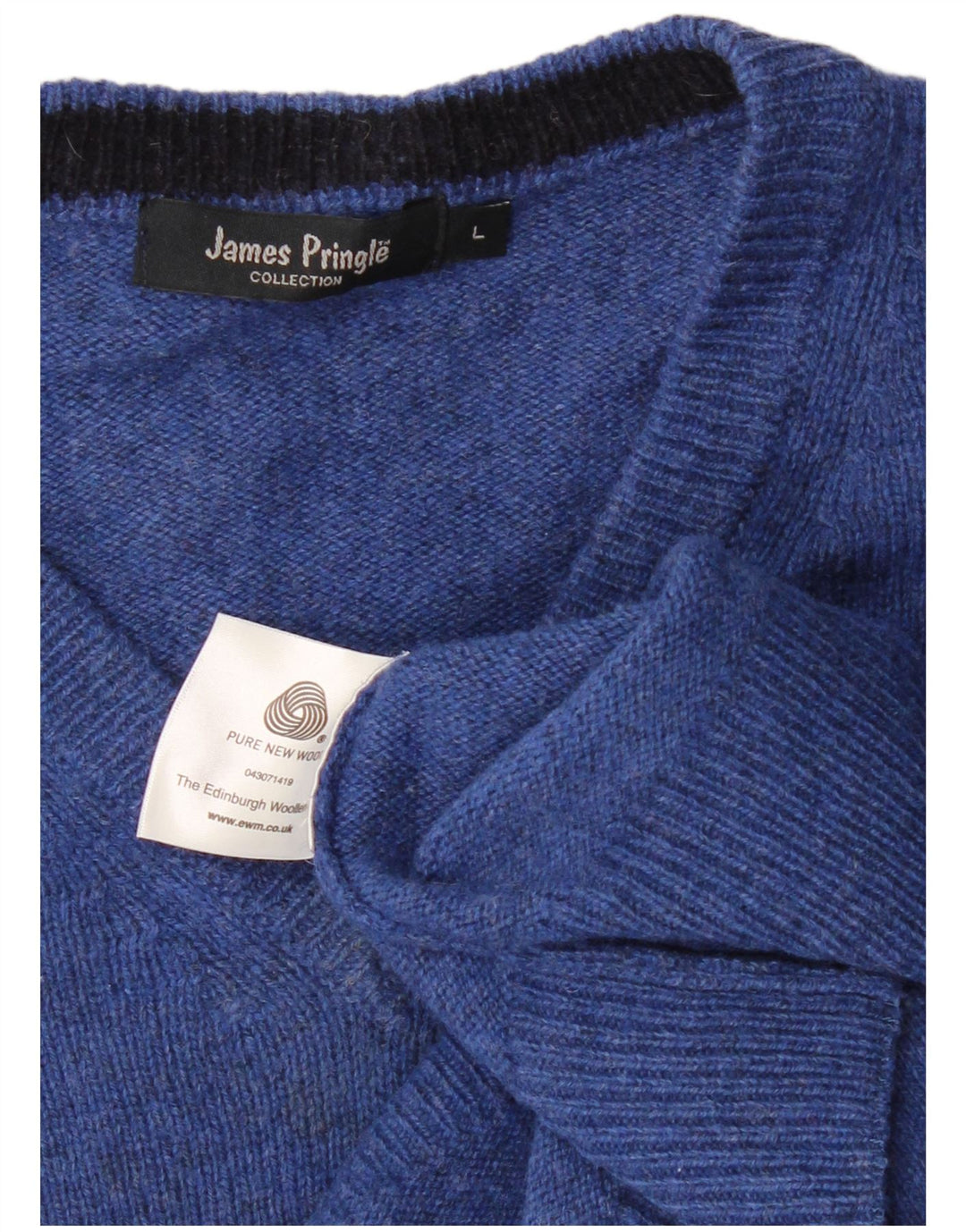 JAMES PRINGLE Mens V-Neck Jumper Sweater Large Blue New Wool