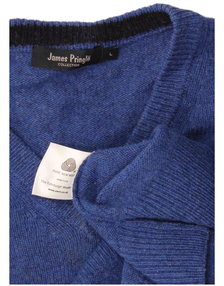 JAMES PRINGLE Mens V-Neck Jumper Sweater Large Blue New Wool