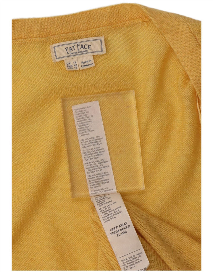 FAT FACE Womens Longline Open Cardigan Sweater UK 14 Medium  Yellow Wool