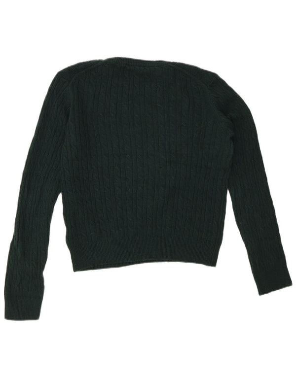 JACK WILLS Womens Crop Crew Neck Jumper Sweater UK 12 Medium Green Wool