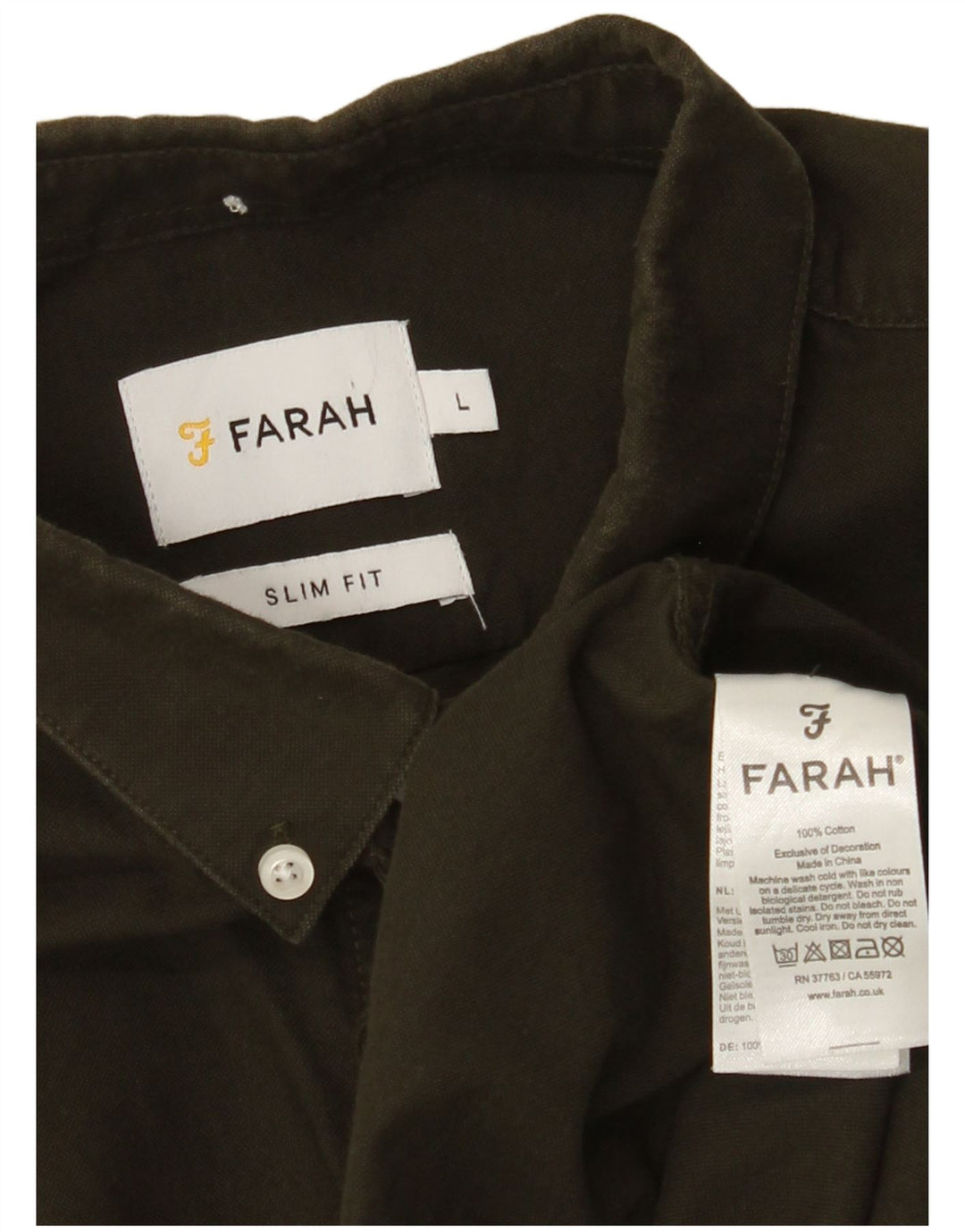 FARAH Mens Slim Fit Shirt Large Khaki Cotton