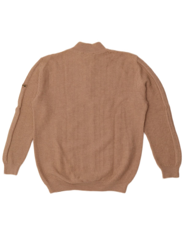Navigare Mens Zip Neck Jumper Sweater Small Beige Merino Wool