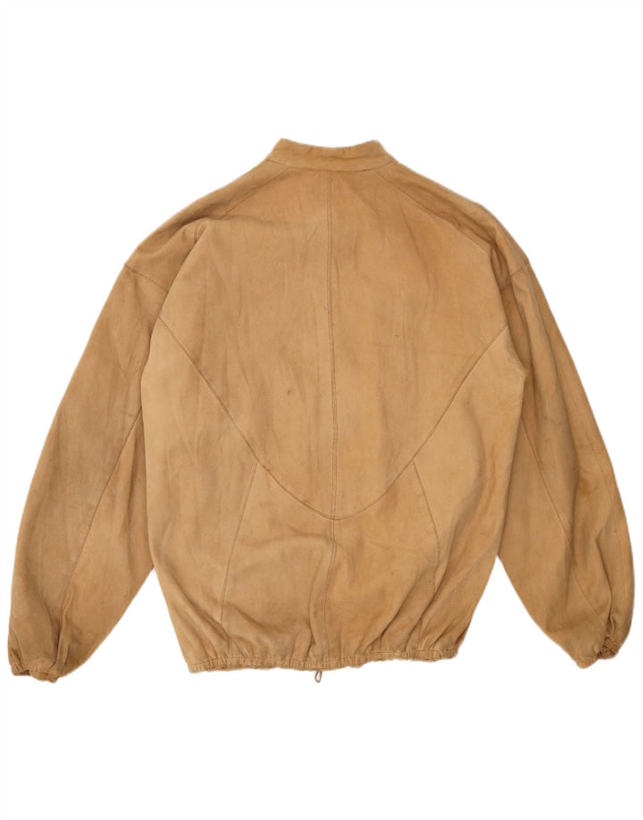 VINTAGE Mens Suede Bomber Jacket UK 38 Medium Beige
