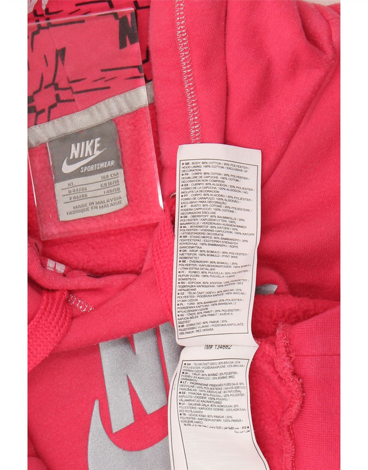 NIKE Womens Graphic Hoodie Jumper UK 16/18 XL Pink Cotton