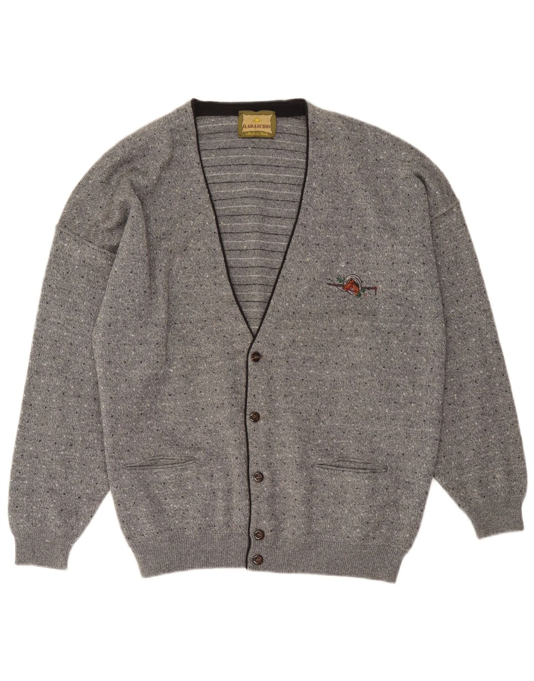 Il Granchio Mens Cardigan Sweater Medium Grey Flecked Wool