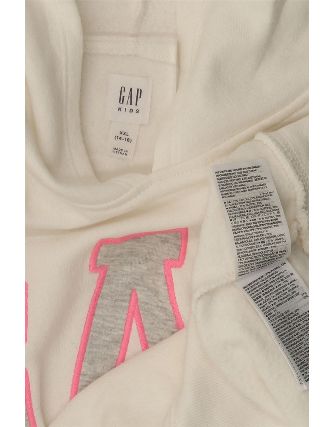 GAP Girls Graphic Hoodie Jumper 14-15 Years 2XL White Cotton
