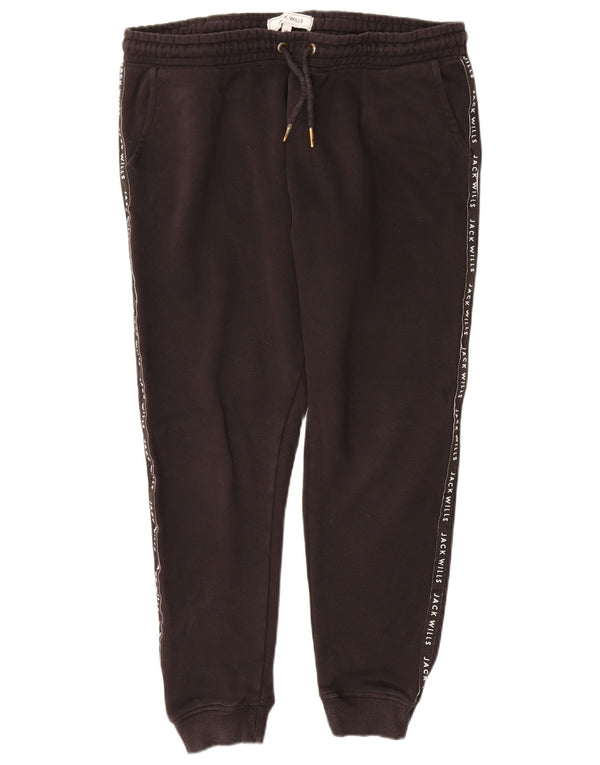 Jack Wills Womens Graphic Tracksuit Trousers Joggers UK 14 Large Black