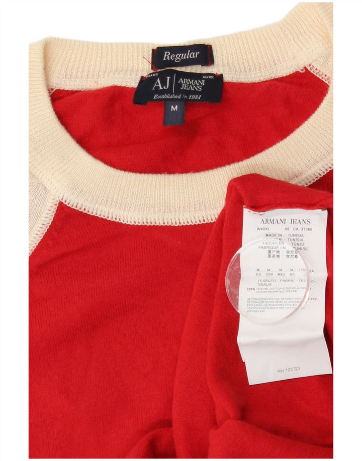 Armani Jeans Mens Boat Neck Jumper Sweater Medium Red Colourblock