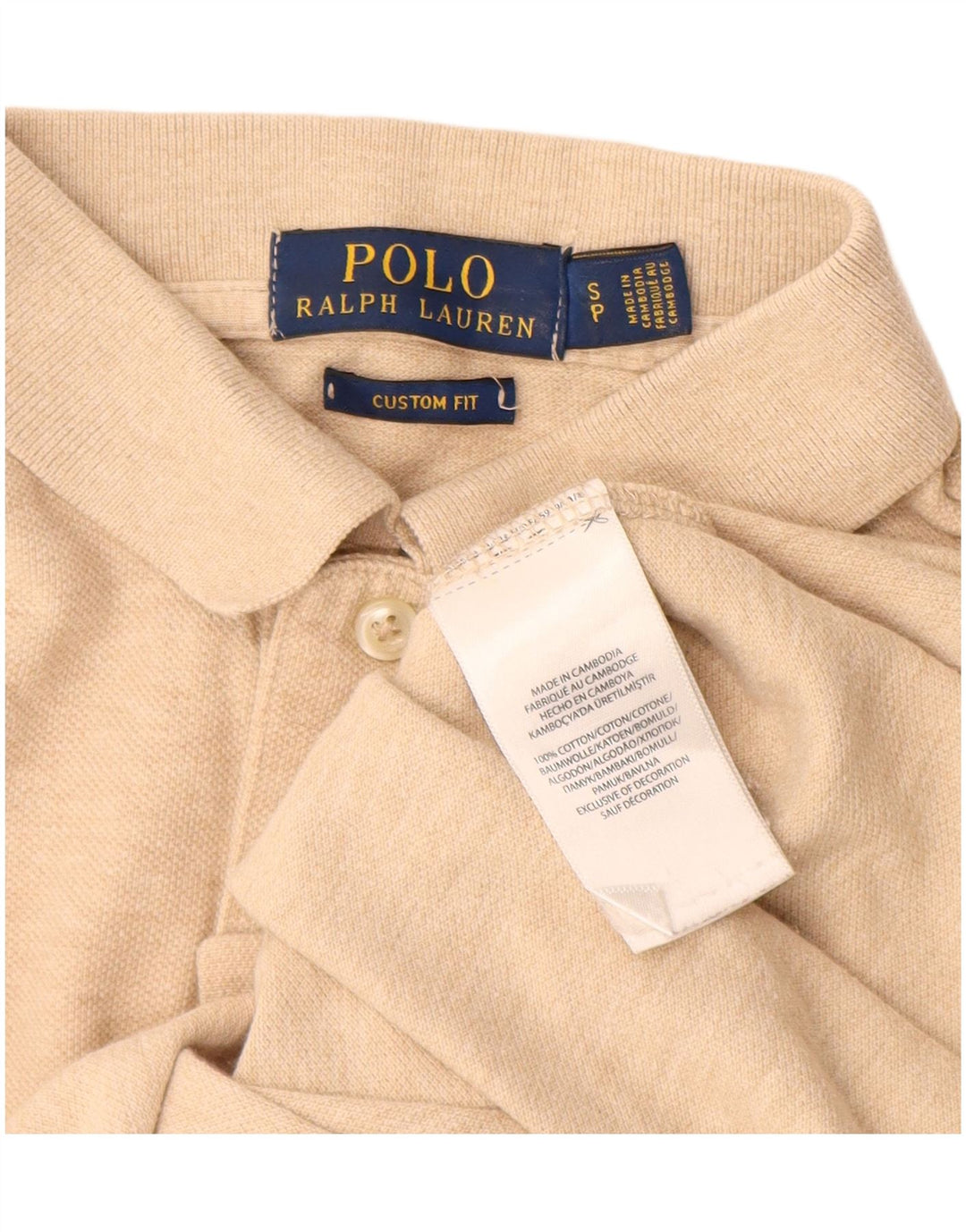 POLO RALPH LAUREN Mens Custom Fit Polo Shirt Small Beige Cotton
