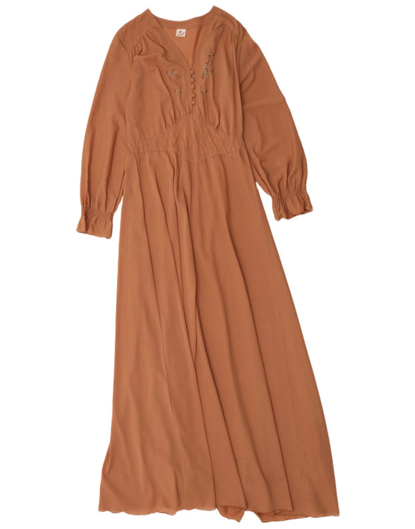 Vintage Womens Maxi Dress UK 12 Medium Brown
