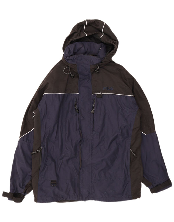Fila Mens Hooded Ski Jacket UK 38 Medium Navy Blue Colourblock Nylon Sports