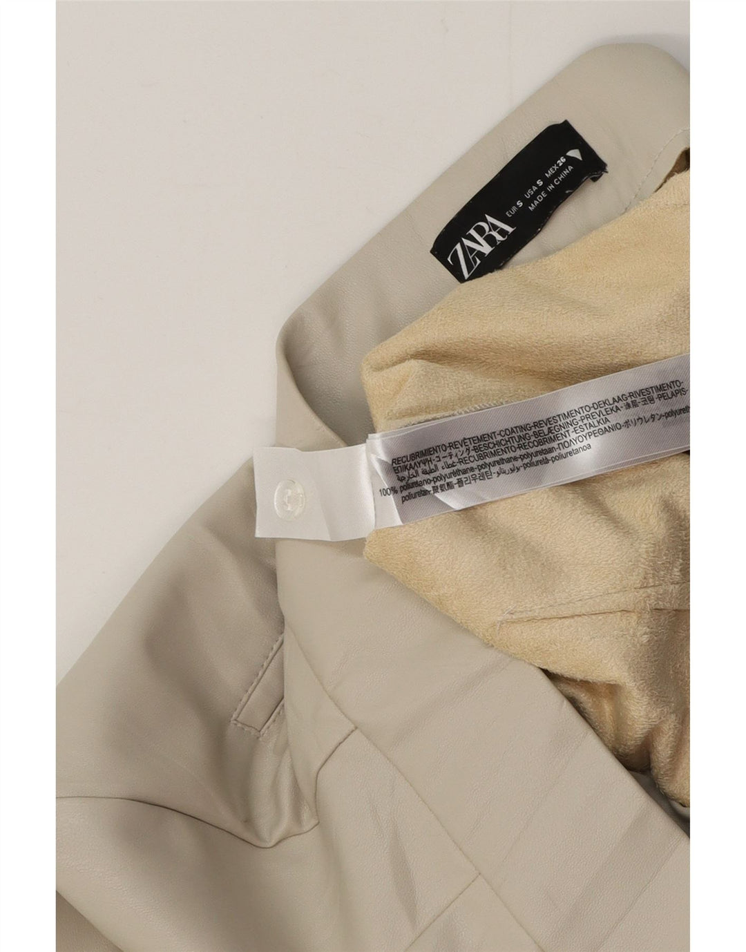 ZARA Womens Faux Leather Bootcut Trousers Small W26 L26 Beige Polyamide