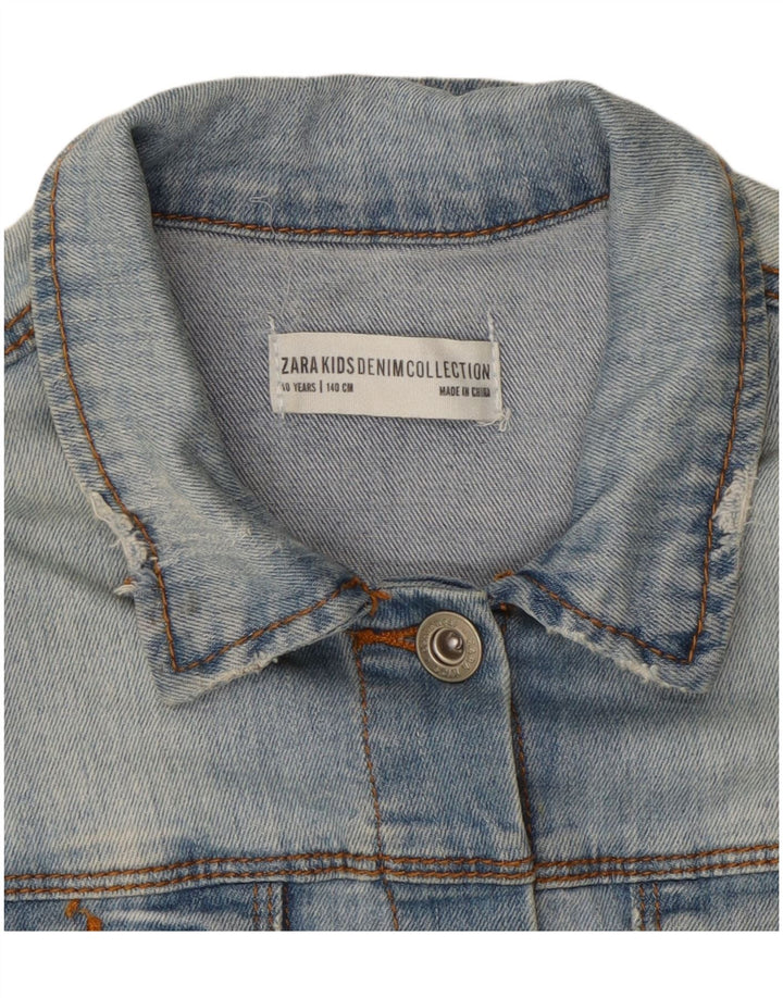ZARA Girls Distressed Denim Jacket 9-10 Years Blue Cotton