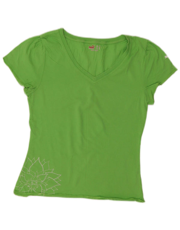 Puma Womens Mahanuala Graphic T-Shirt Top UK 12 Medium Green Cotton