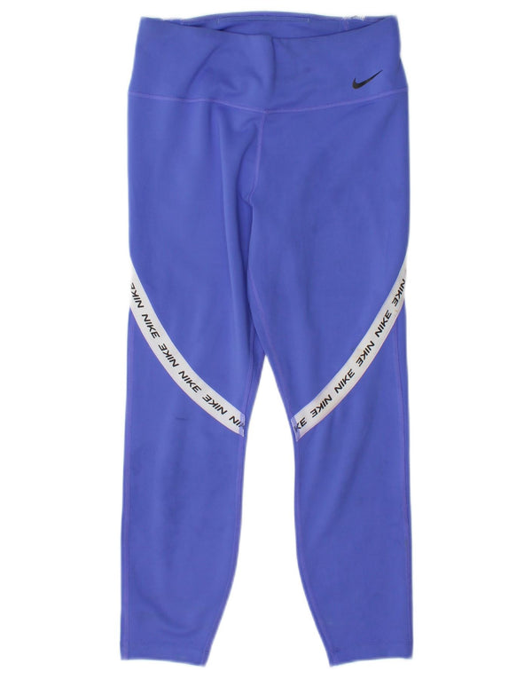 Nike Womens Graphic Capri Leggings UK 8 Small Blue Colourblock Polyester