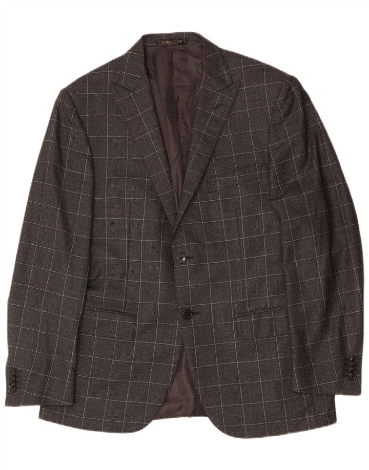 CORNELIANI Mens 2 Button Blazer Jacket IT 50 Large Grey Check Virgin Wool