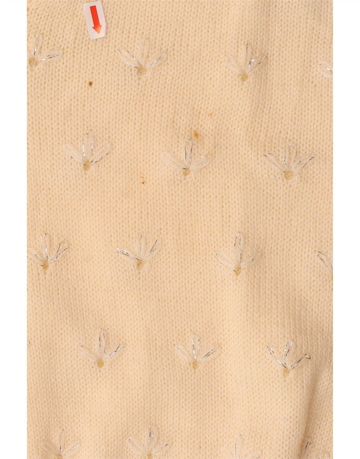 VINTAGE Womens V-Neck Jumper Sweater UK 14 Medium Off White Floral