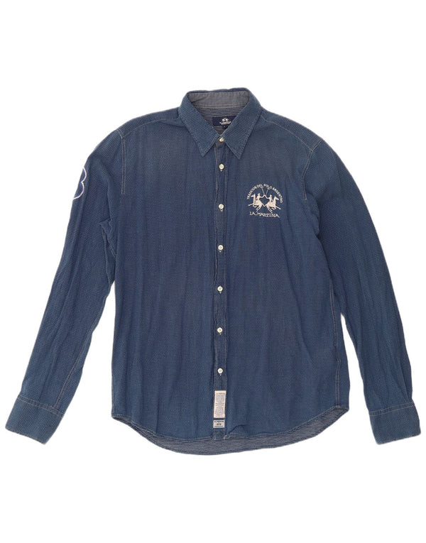 La Martina Mens Graphic Shirt Large Blue Spotted Cotton
