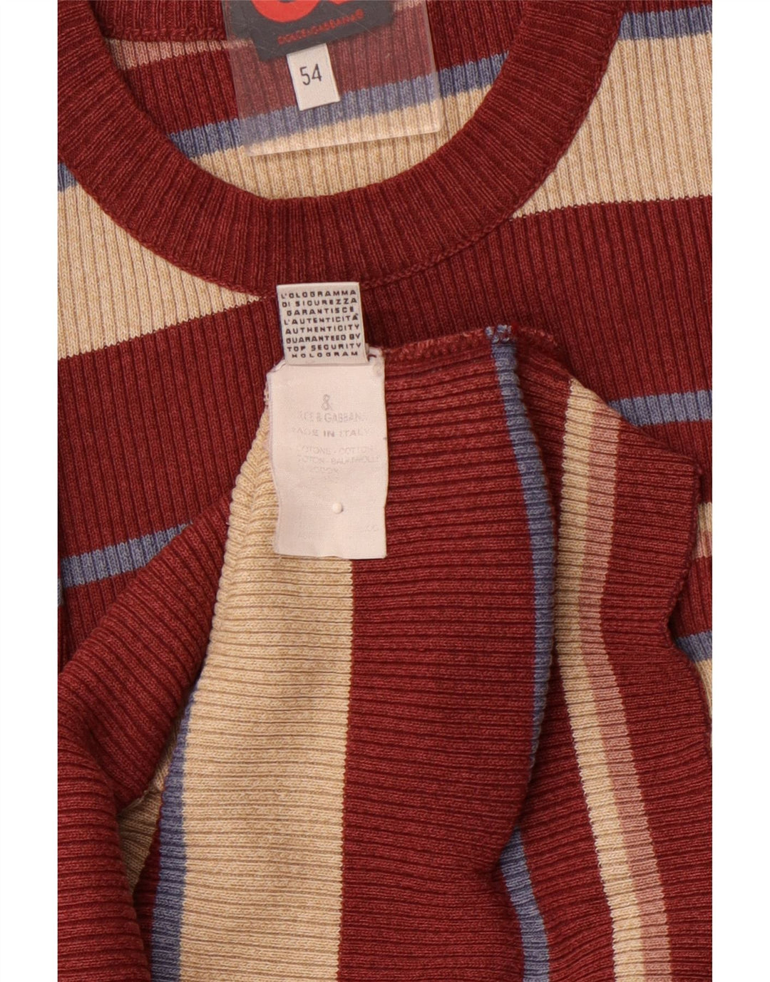 DOLCE & GABBANA Mens Crew Neck Jumper Sweater IT 54 XL Burgundy Striped