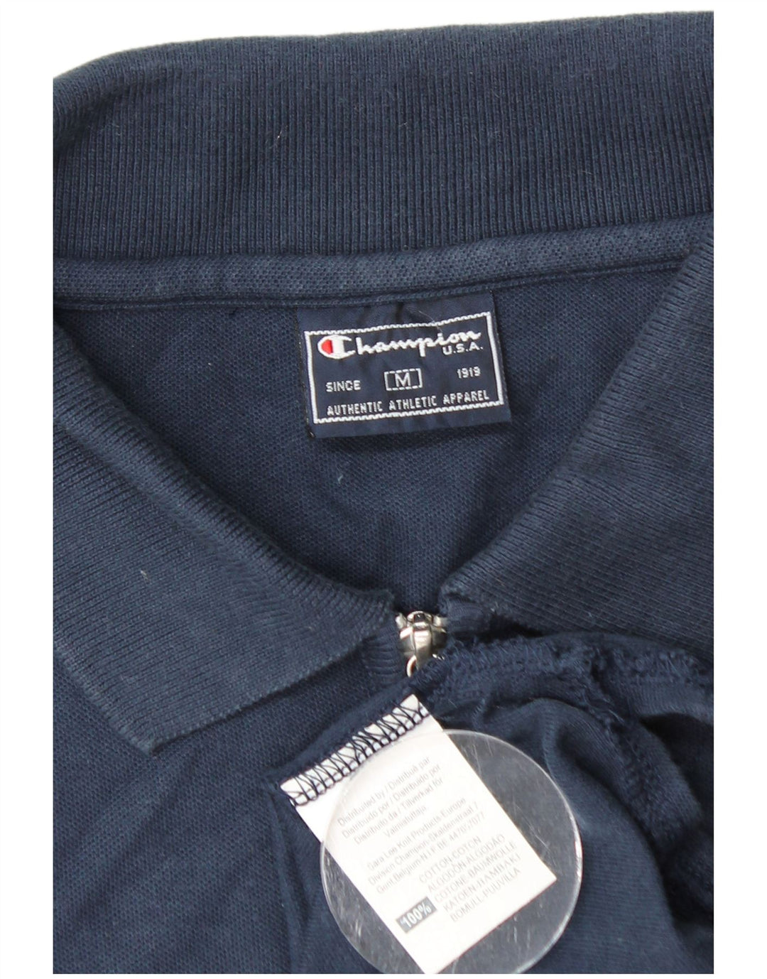 CHAMPION Mens Polo Shirt Medium Navy Blue Cotton