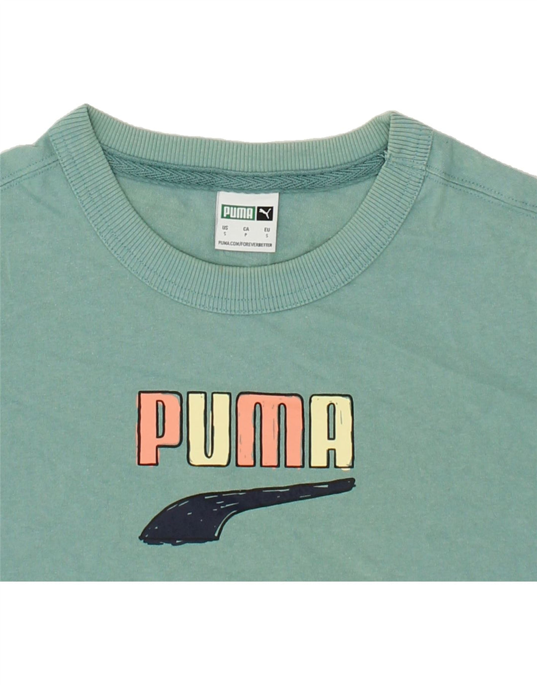 PUMA Mens Graphic T-Shirt Top Small Turquoise Cotton Vintage Puma and Second-Hand Puma from Messina Hembry 