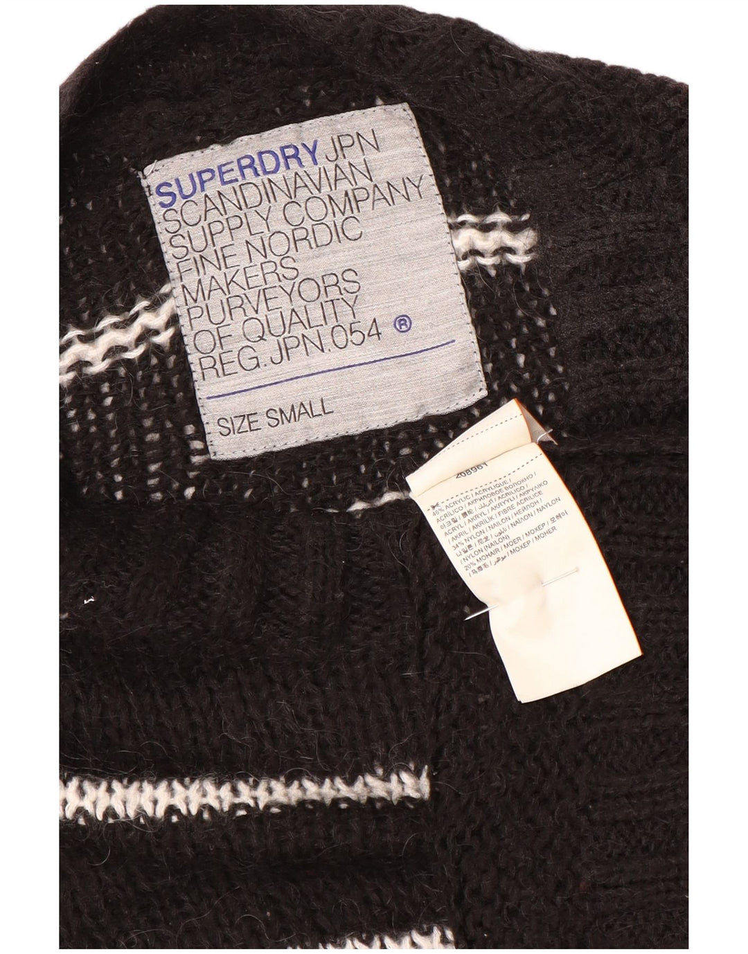 Superdry Womens Crew Neck Jumper Sweater UK 10 Small Black Striped