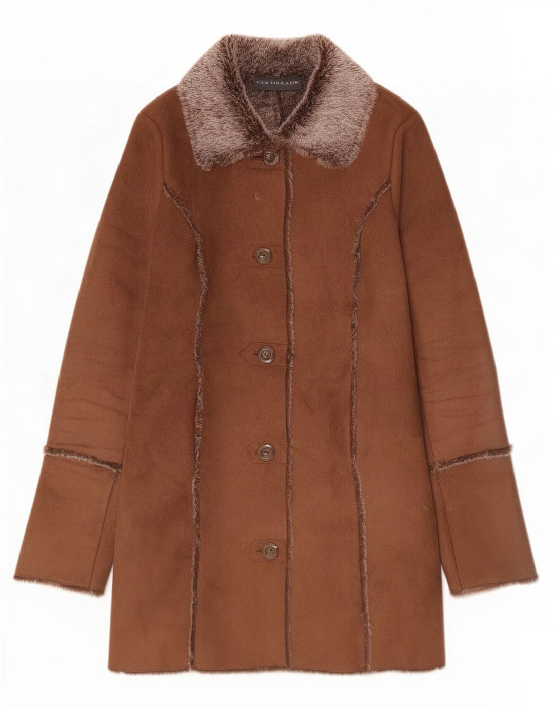 Centigrade Womens Oversized Sherpa Overcoat UK 10 Small Brown Polyester