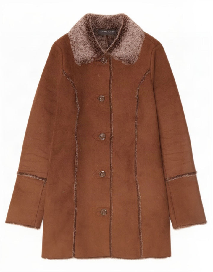 Centigrade Womens Oversized Sherpa Overcoat UK 10 Small Brown Polyester