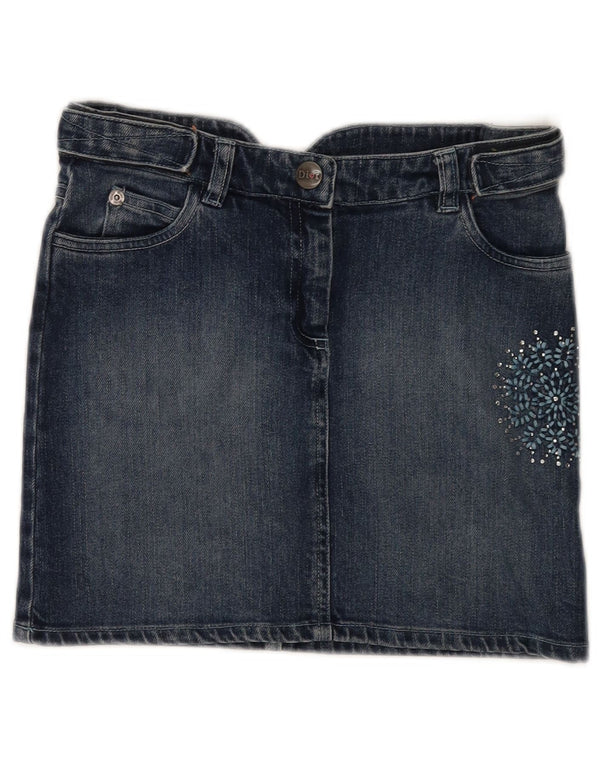 CHRISTIAN DIOR Girls Mini Denim Skirt 9-10 Years W25 Blue Floral Cotton