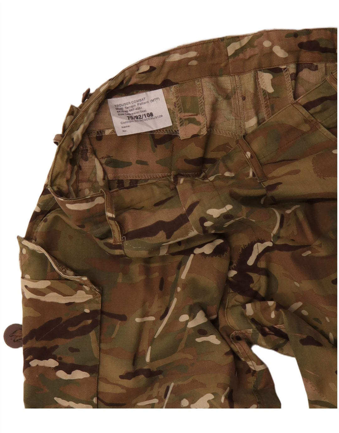 VINTAGE Mens Straight Cargo Trousers W34 L29 Khaki Camouflage Cotton