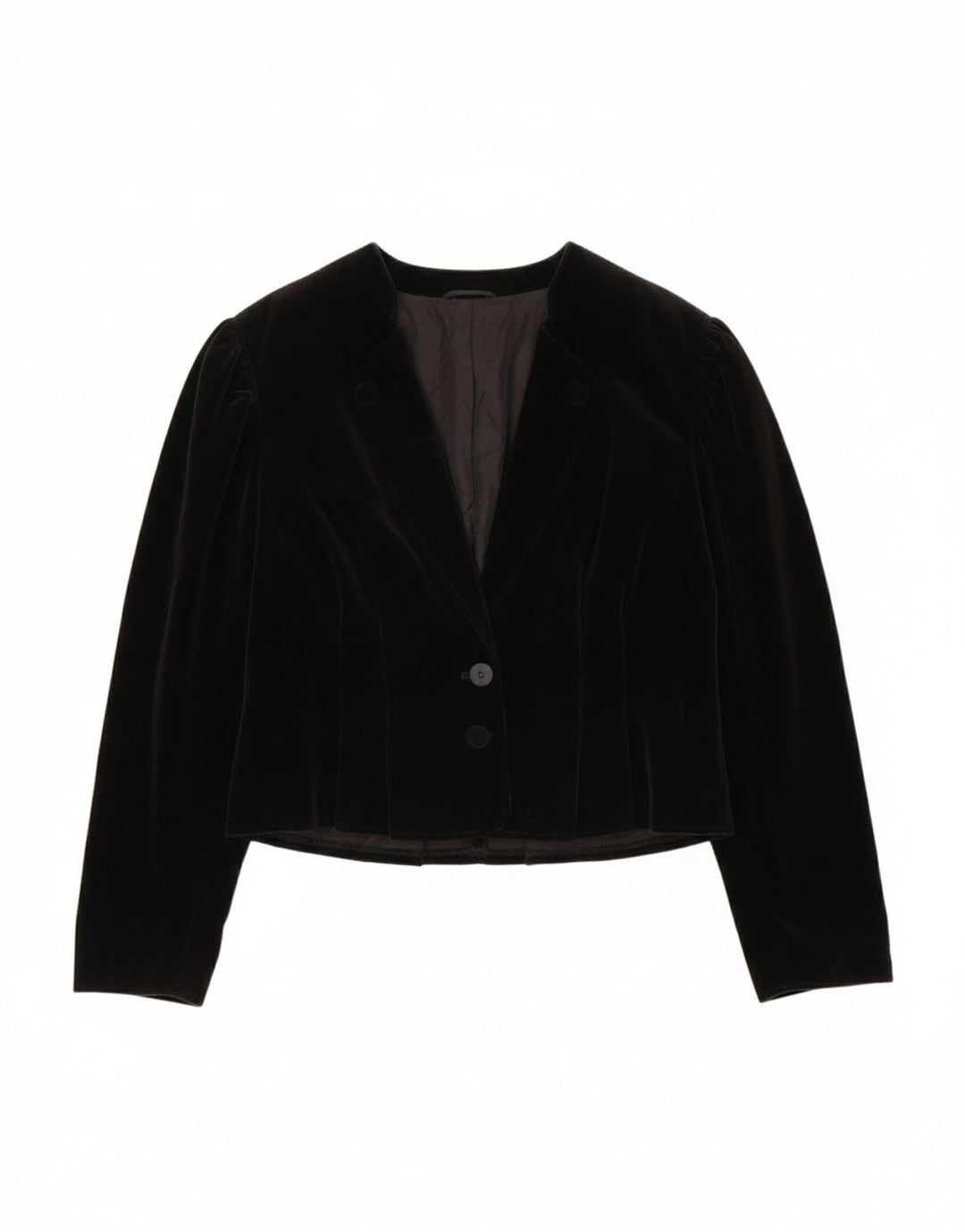 VINTAGE Womens Crop 2 Button Blazer Jacket EU 42 Large Black Cotton