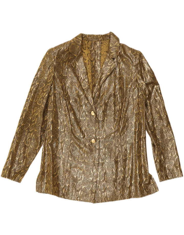 VINTAGE Womens 2 Button Blazer Jacket UK 14 Medium Gold Animal Print