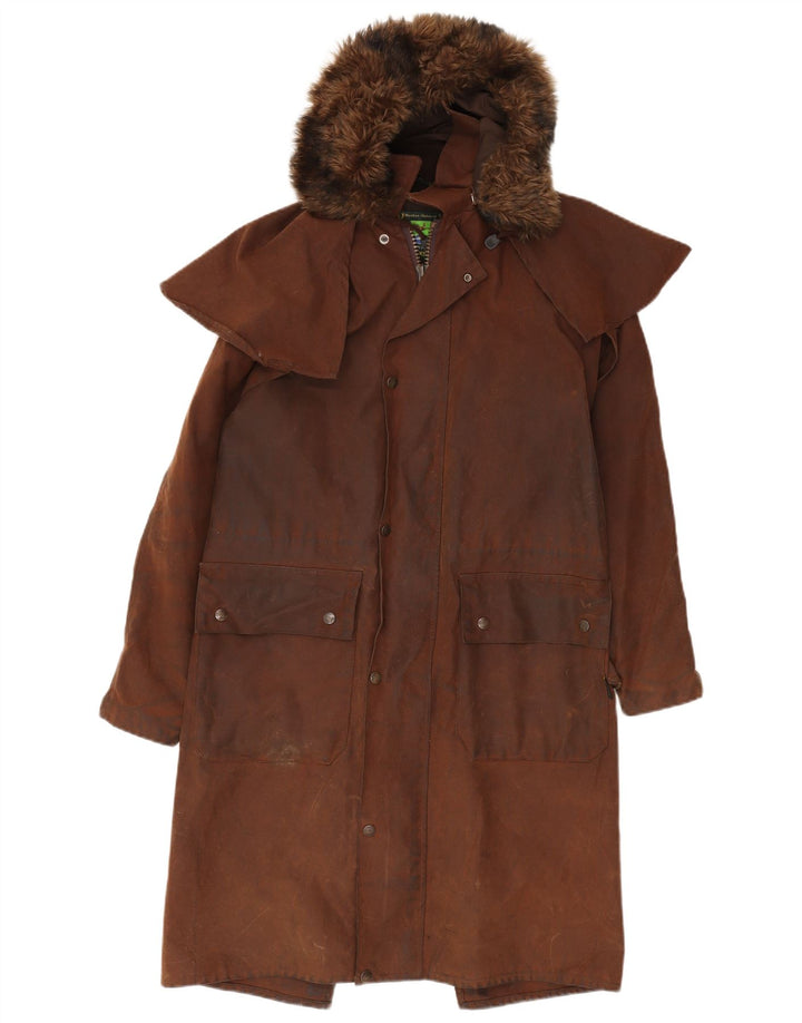 HUNTER Mens Hunting Hooded Waxed Cotton Capelet Coat UK 34 XS Brown Cotton