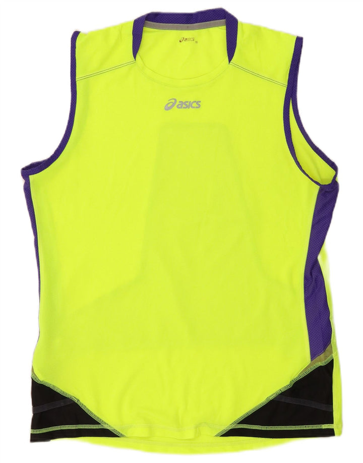 ASICS Mens Vest Top Small Yellow Colourblock Polyester
