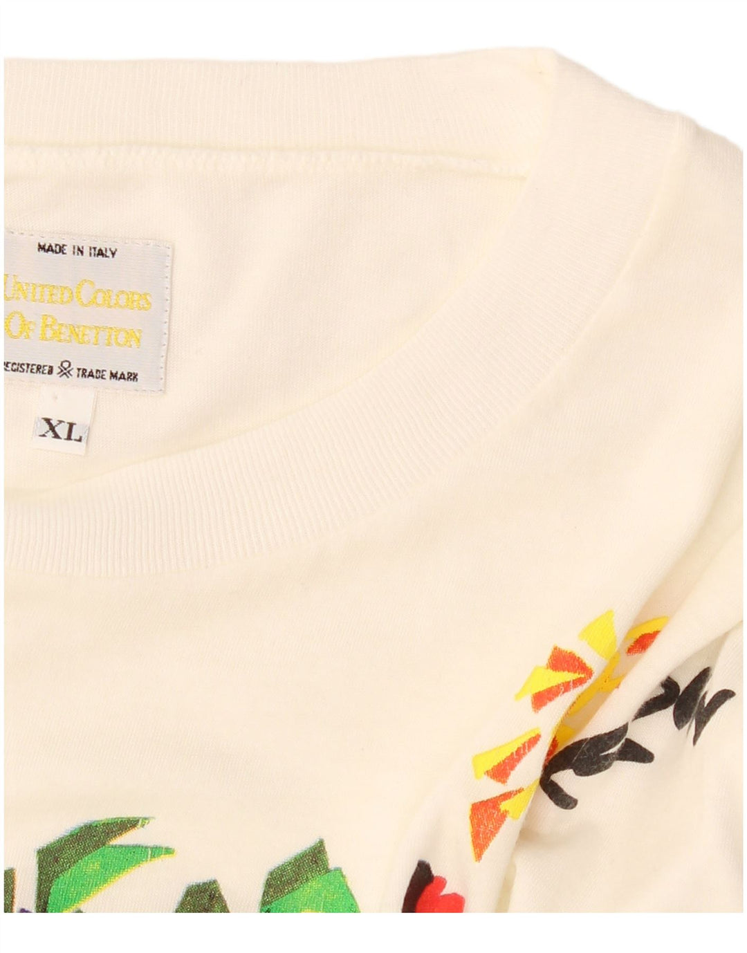 BENETTON Mens Graphic T-Shirt Top XL Off White