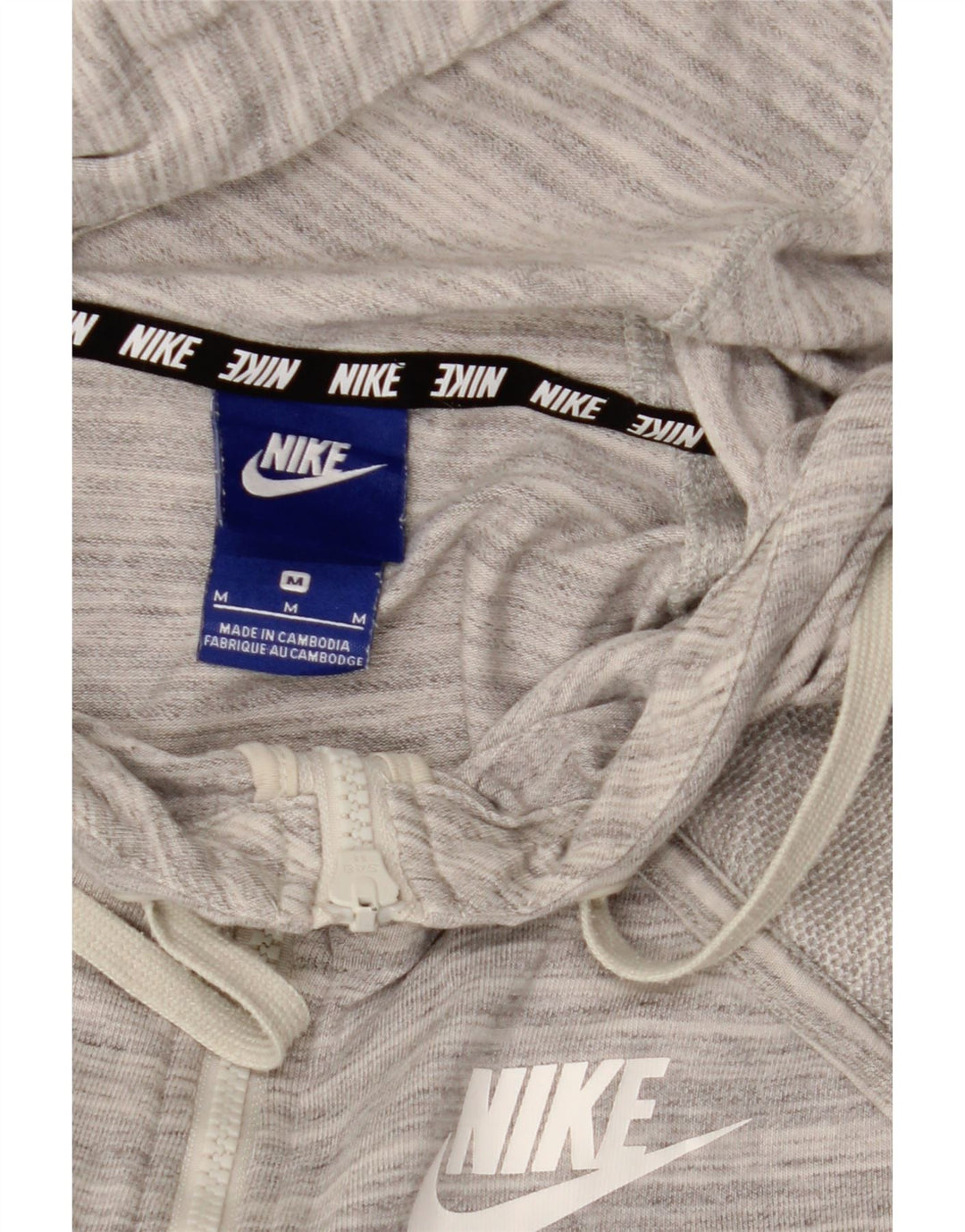 NIKE Womens Zip Hoodie Sweater UK 14 Medium Grey Striped