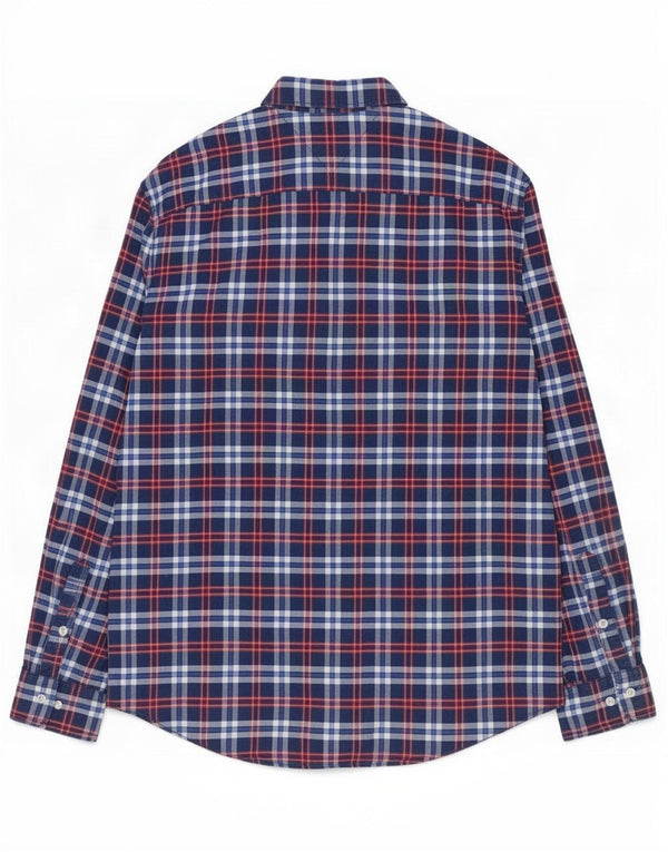 Tommy Hilfiger Mens New York Fit Shirt XL Navy Blue Plaid Cotton