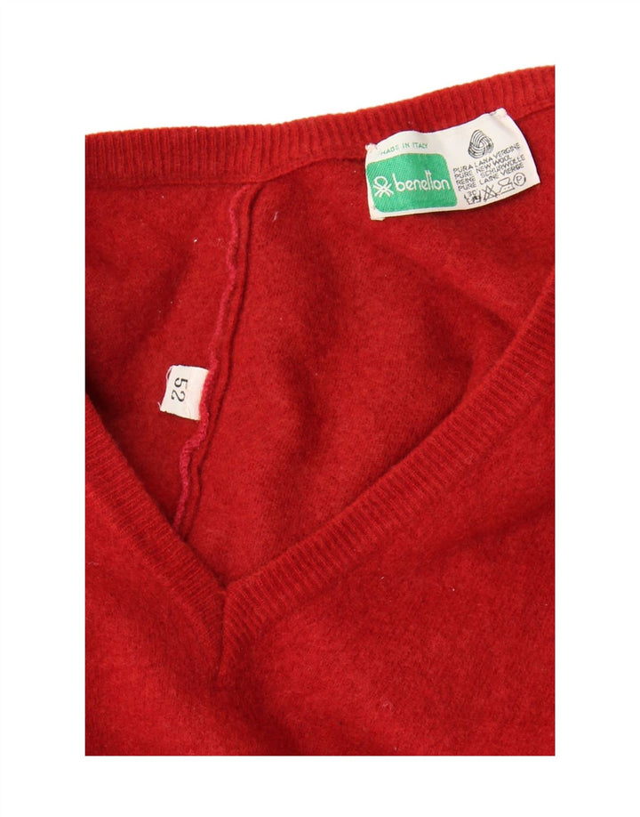 Benetton Mens Vest Tank Top IT 52 Large Maroon Virgin Wool